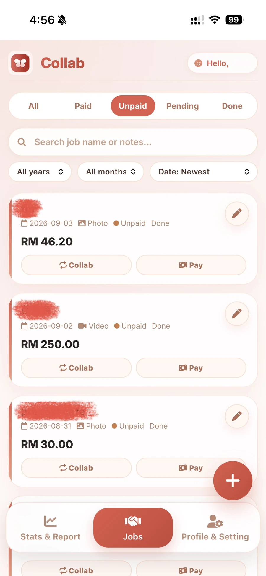 Collab — Outstanding payments