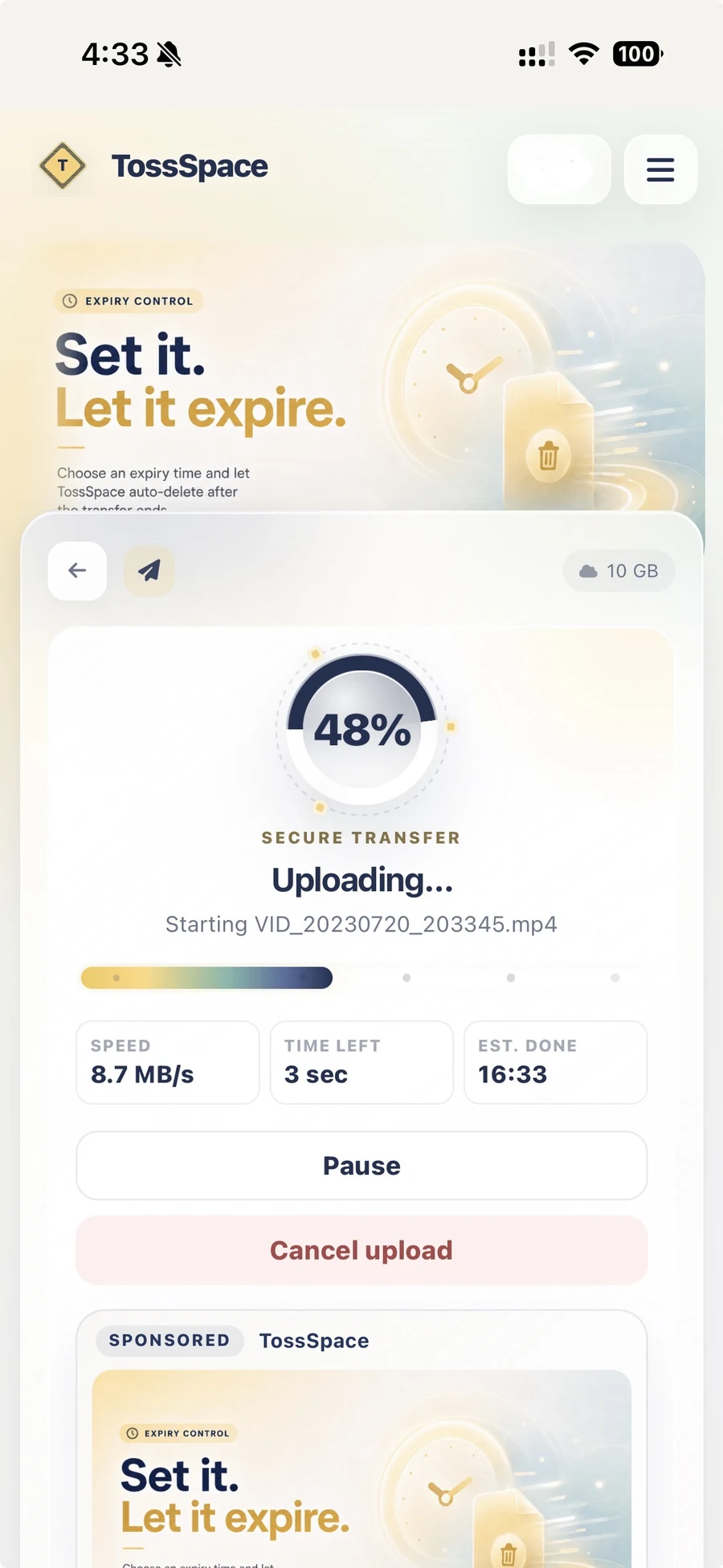 TossSpace — Mobile upload